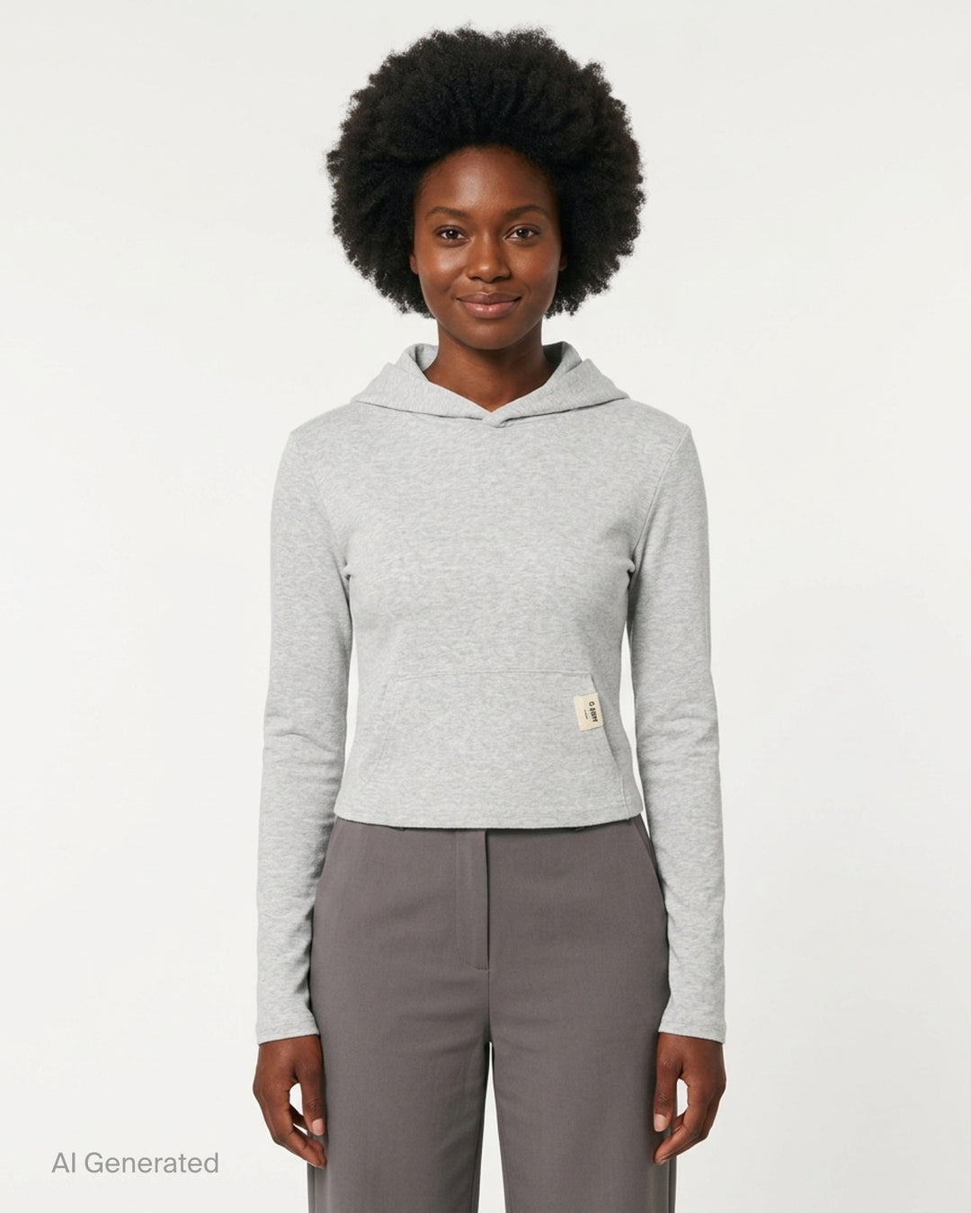 Glowny Comfort Cropped Hoodie in chocolate brown, featuring a fitted silhouette, draped hood, kangaroo pocket with woven brand patch, and long slim sleeves - front