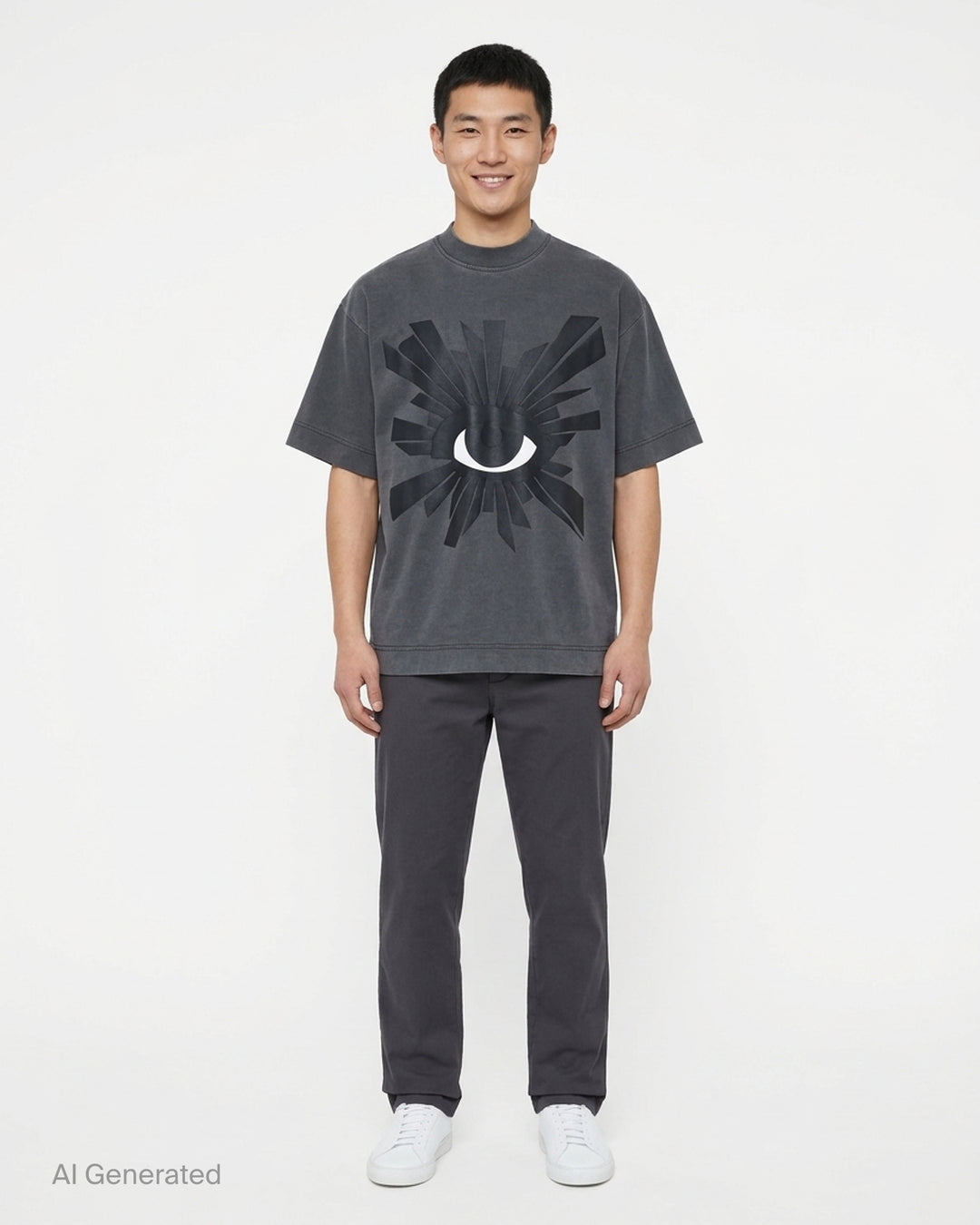 House of Errors All Seeing T-Shirt in washed charcoal with a large radiating eye graphic on the chest - front