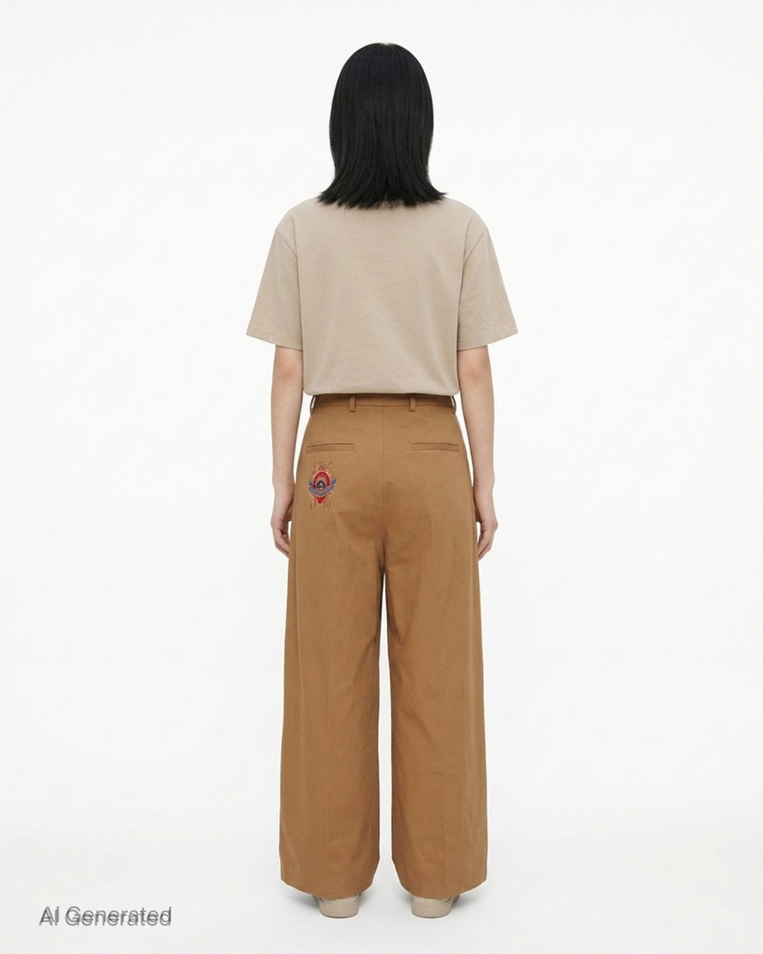 House of Errors pleated wide-leg trousers in camel brown, shown front-on with double front pleats and a high-rise waist - back