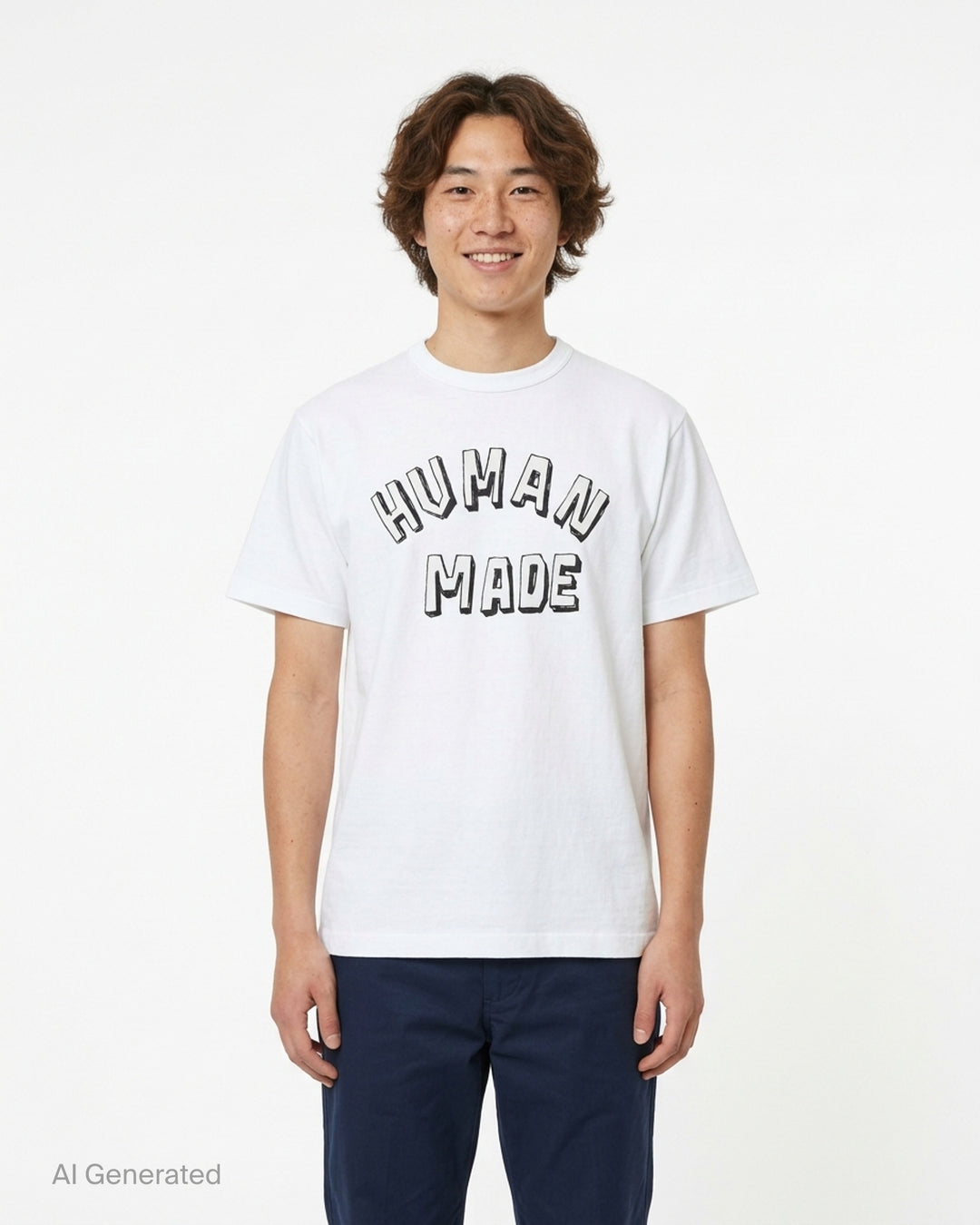 Human Made black short sleeve graphic t-shirt with white and grey hand-drawn arched logo print on the chest - front