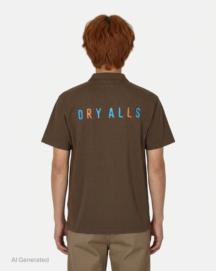 Human Made brown short-sleeve graphic T-shirt with an orange heart logo print at the chest and a red woven label at the neck - back
