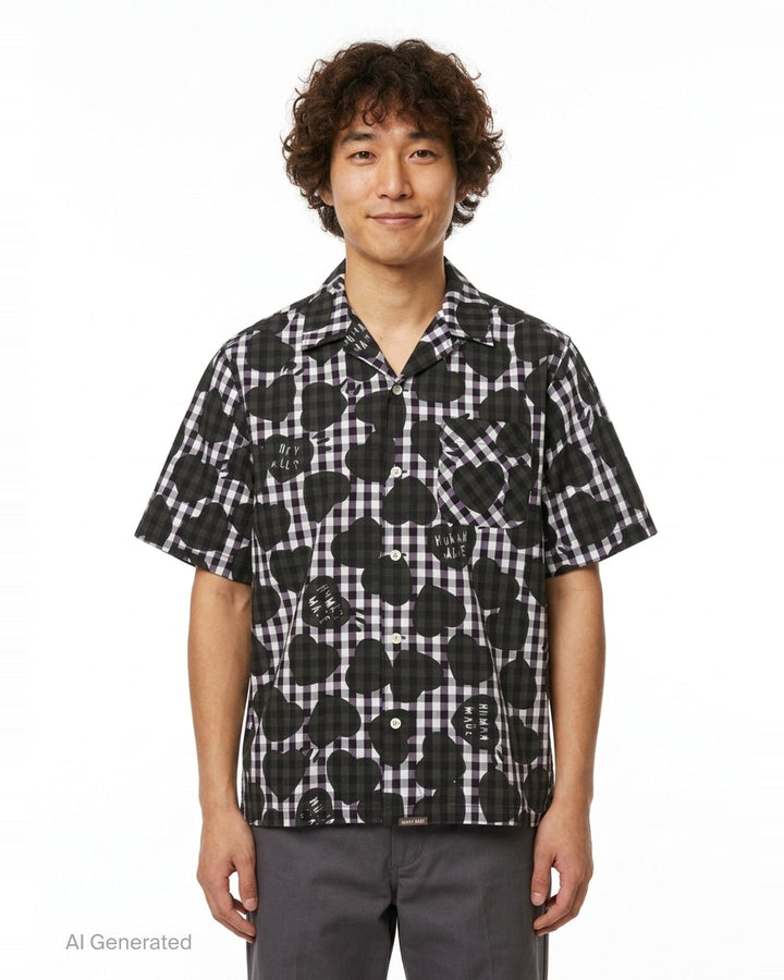 Heart Gingham Check Short Sleeve Shirt | Human Made | Club21 - front