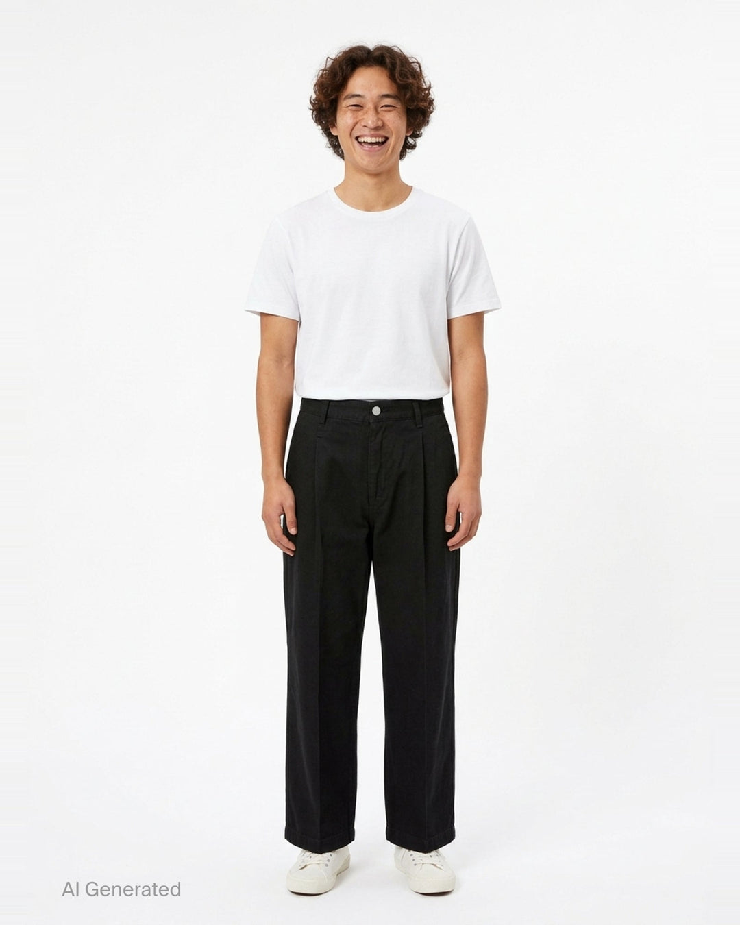 Human Made Skater Wide Leg Pants in black, featuring a high-rise waistband, double front pleats, and a relaxed wide-leg silhouette with stitched crease detail - front