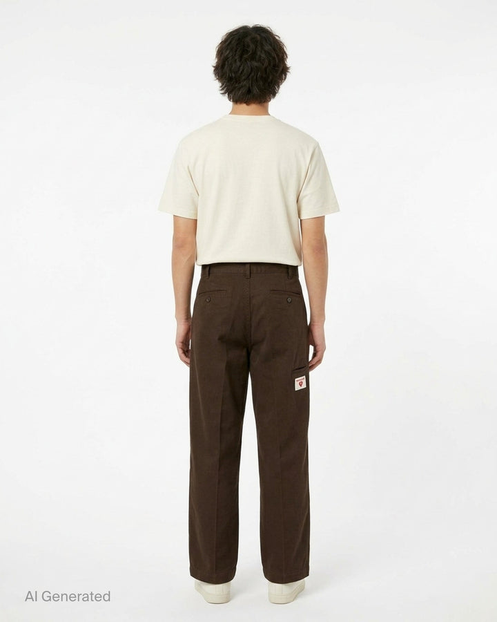 Human Made Skater Wide Leg Pants in black, featuring a high-rise waistband, double front pleats, and a relaxed wide-leg silhouette with stitched crease detail - back