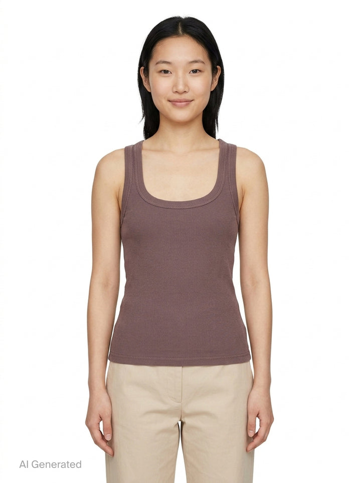 Jacquemus gros grain ribbed jersey tank top in mauve, featuring a deep scoop neckline, structured straps, and a woven brand label at the back neck - front