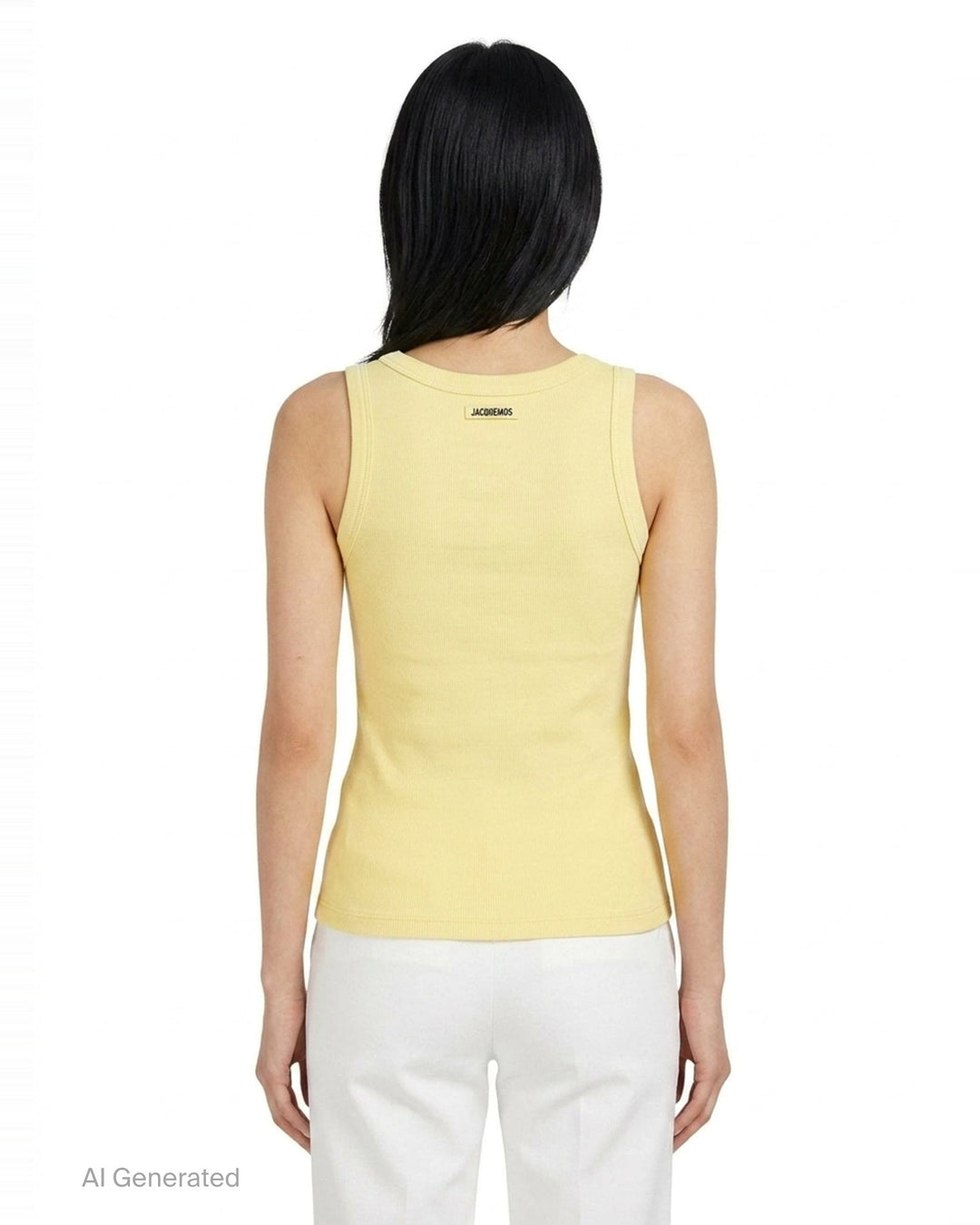 Jacquemus gros grain ribbed jersey tank top in mauve, featuring a deep scoop neckline, structured straps, and a woven brand label at the back neck - back