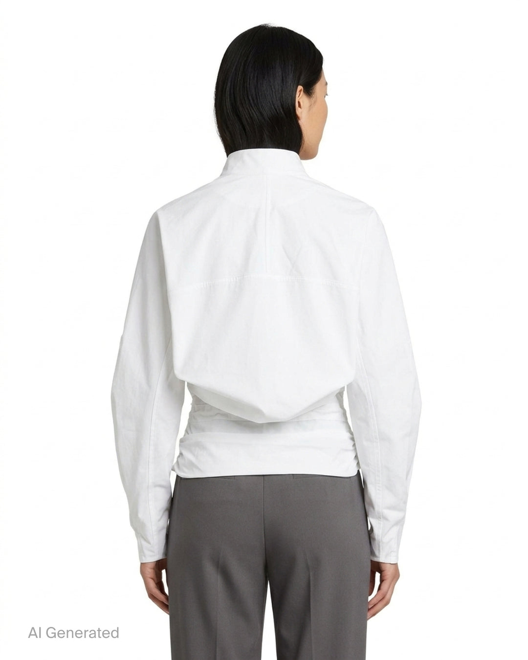 Jacquemus La Blouse Colombe white V-neck blouse with balloon sleeves and gathered waist - back