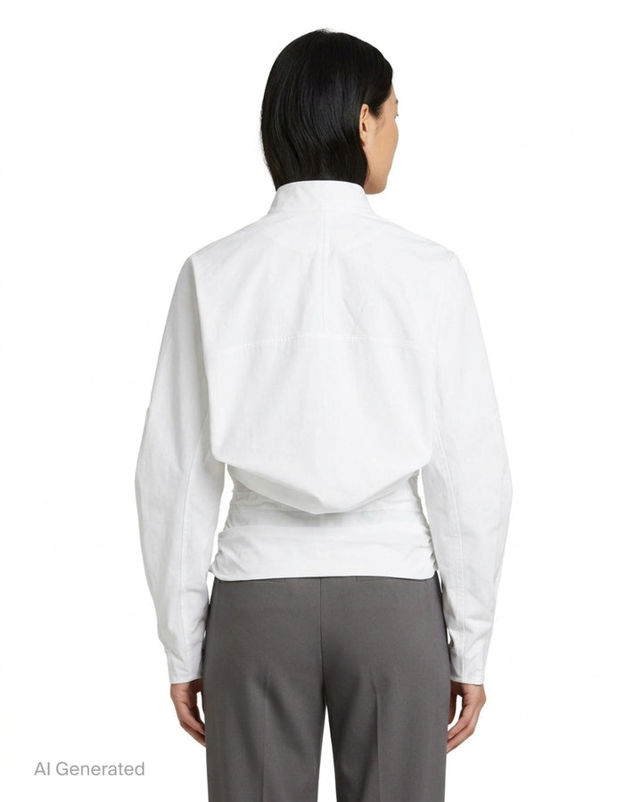 Jacquemus La Blouse Colombe white V-neck blouse with balloon sleeves and gathered waist - back