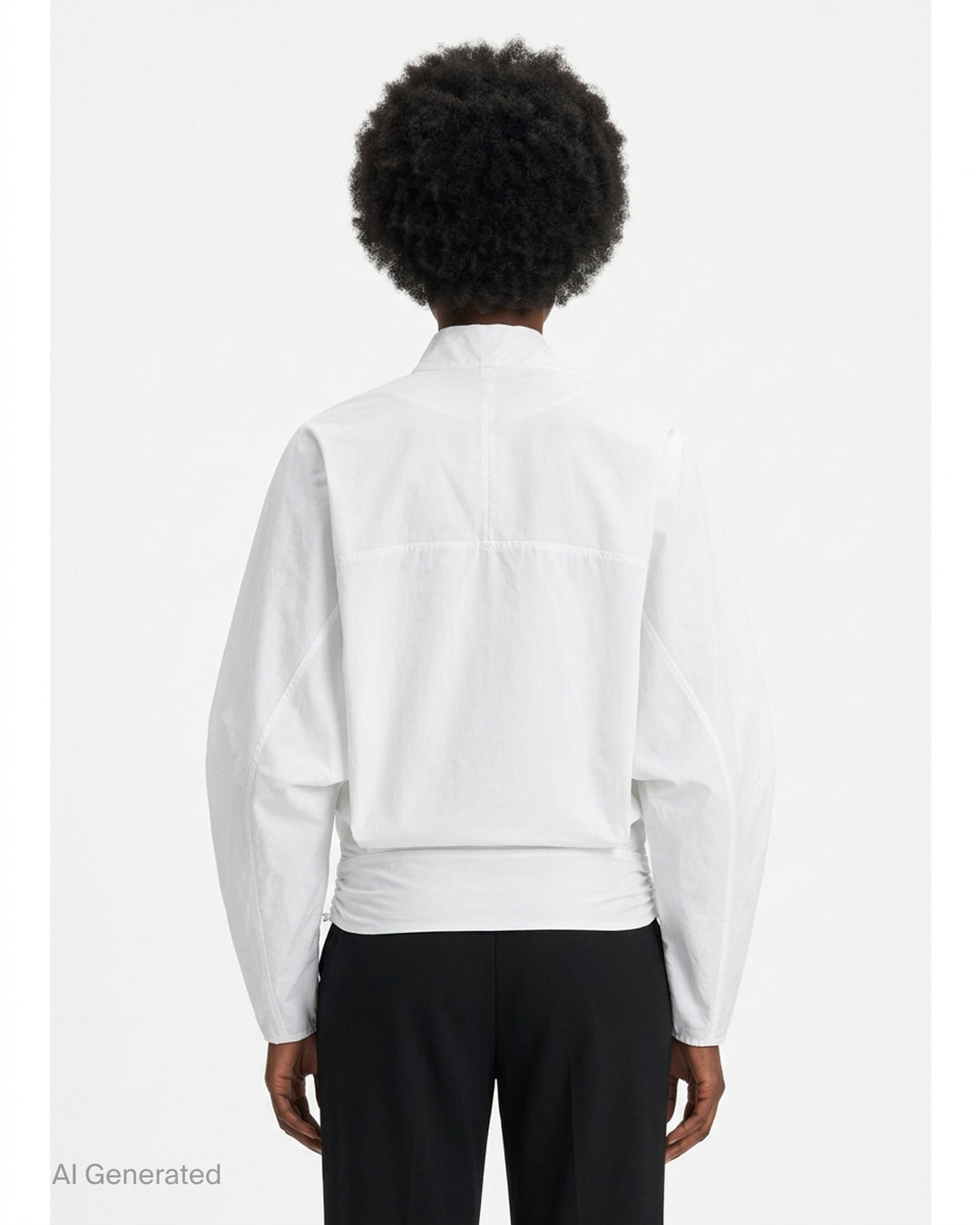 Jacquemus La Blouse Colombe white woven blouse with plunging V-neckline, voluminous sleeves and ruched waist - back