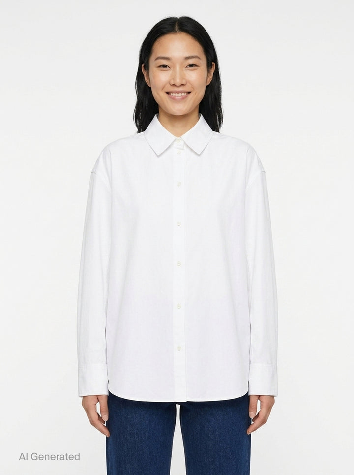 Jacquemus La Chemise Citta white woven button-down shirt with spread collar, long sleeves, and tonal buttons on a white background - front