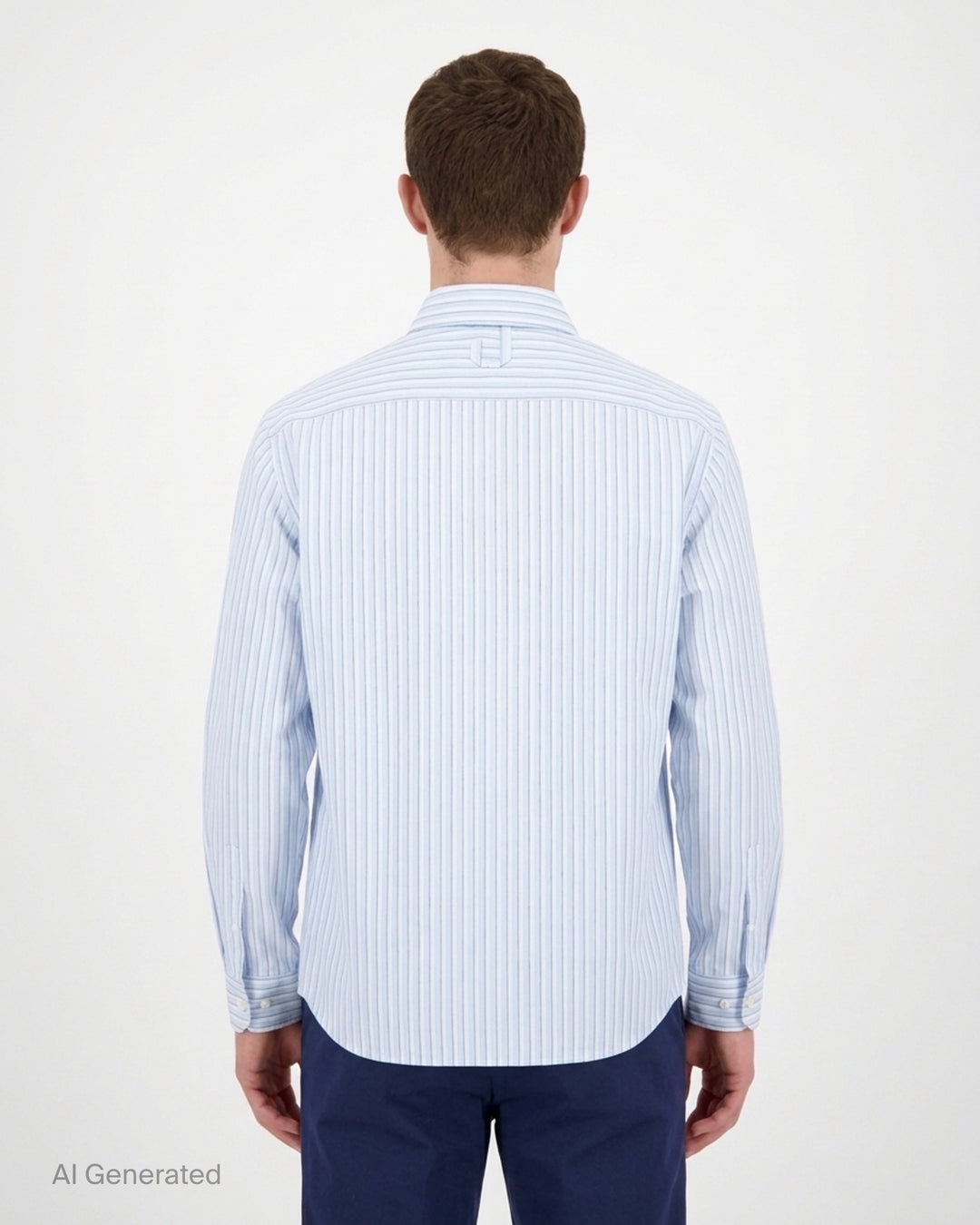 Jacquemus La Chemise Flash light blue and white striped zip-front shirt with red leather zip pull and pointed collar - back
