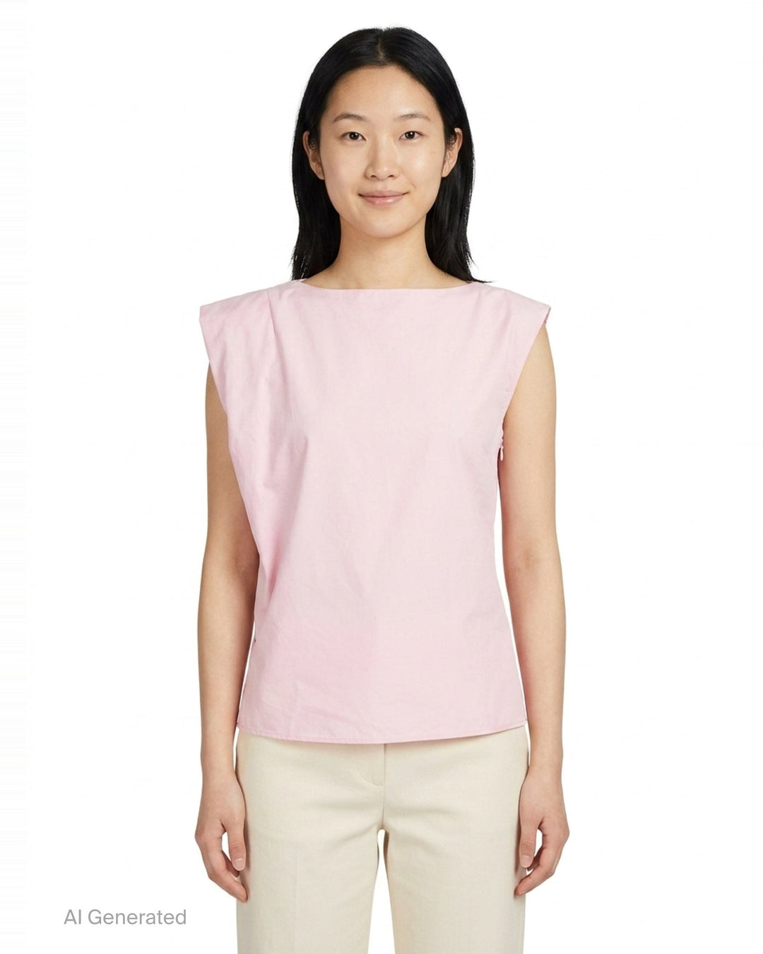 Jacquemus La Haut Drap sleeveless woven top in pale pink with structured shoulder seams, side zip detail, and navy brand label at the neckline - front