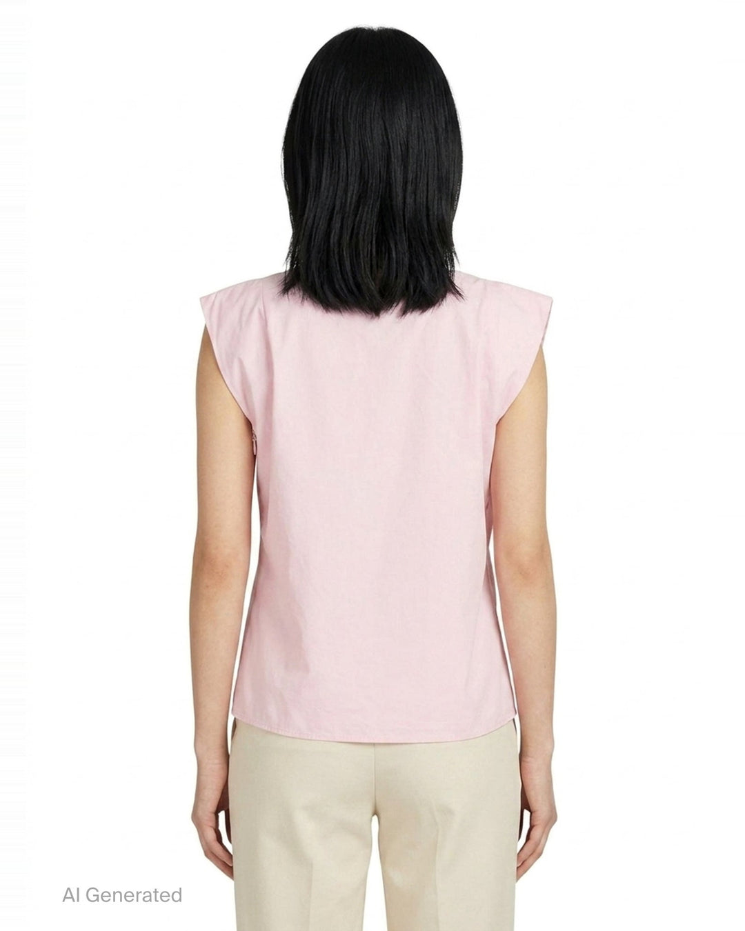 Jacquemus La Haut Drap sleeveless woven top in pale pink with structured shoulder seams, side zip detail, and navy brand label at the neckline - back