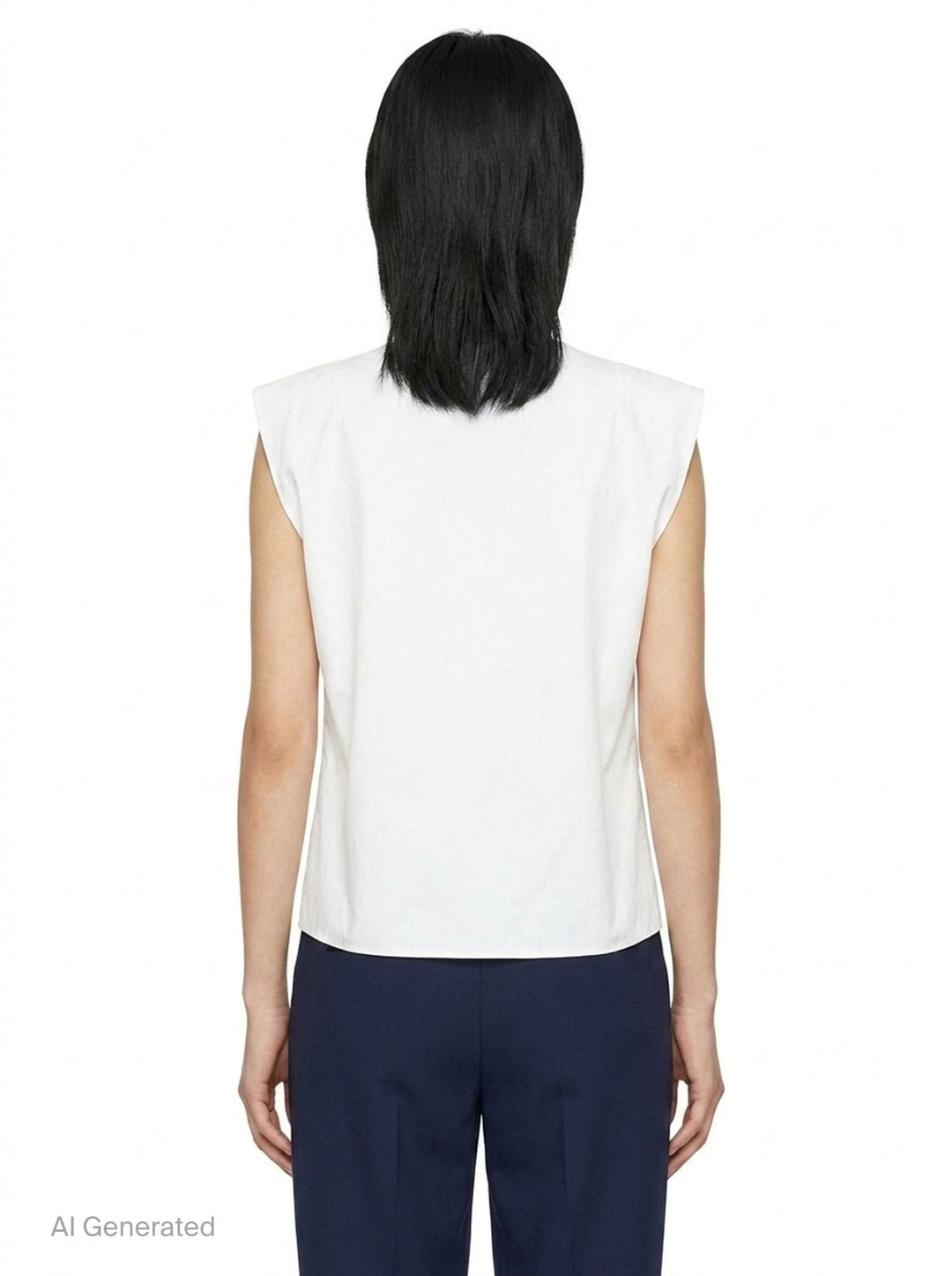 Jacquemus La Haut Drap sleeveless woven top in pale pink with structured shoulder seams, side zip detail, and navy brand label at the neckline - back