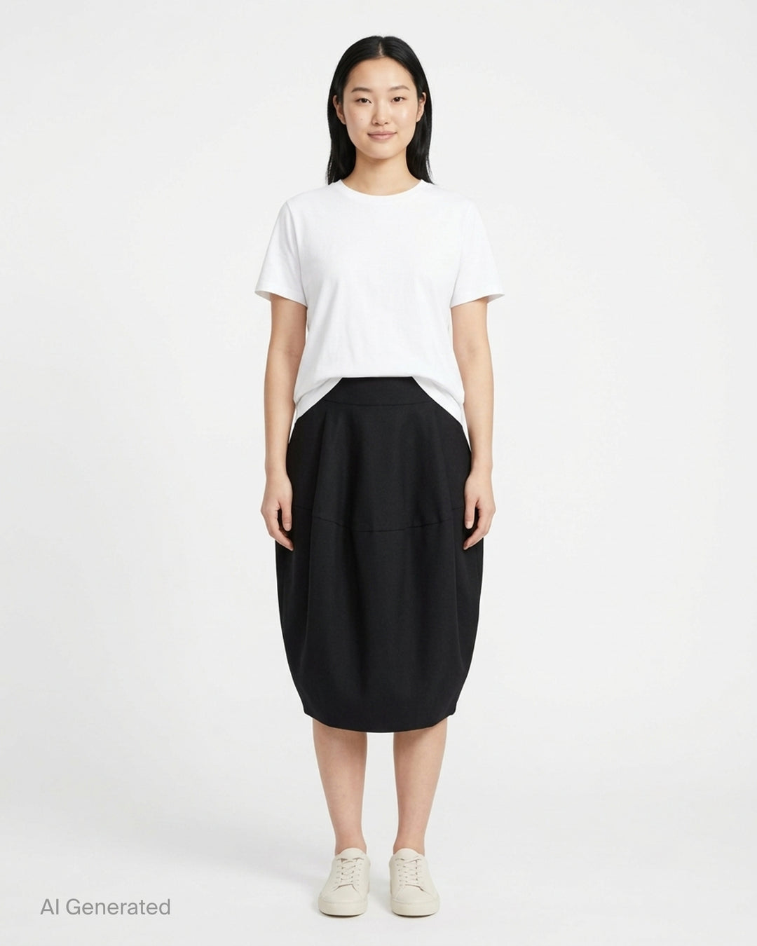 Jacquemus La Jupe Ovalo black woven midi skirt with sculpted rounded silhouette and pleated waist, front view - front