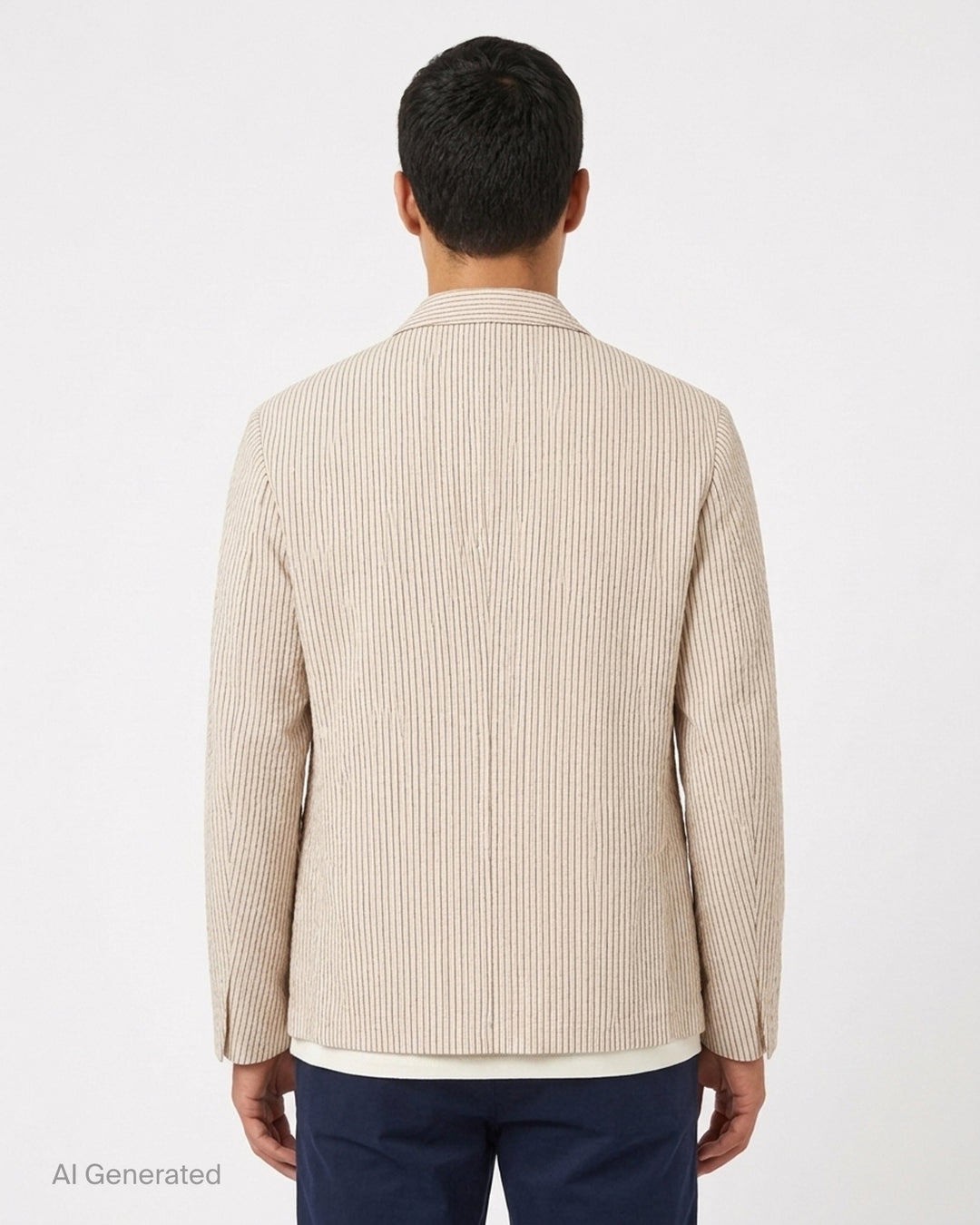 Jacquemus La Veste Palmier cream pinstriped three-button blazer with notched lapel, welt pockets and curved hem - back