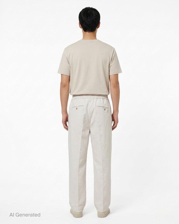 Jacquemus Le De-Nîmes Miami stone pants with smocked elasticated waistband and straight leg, front view - back