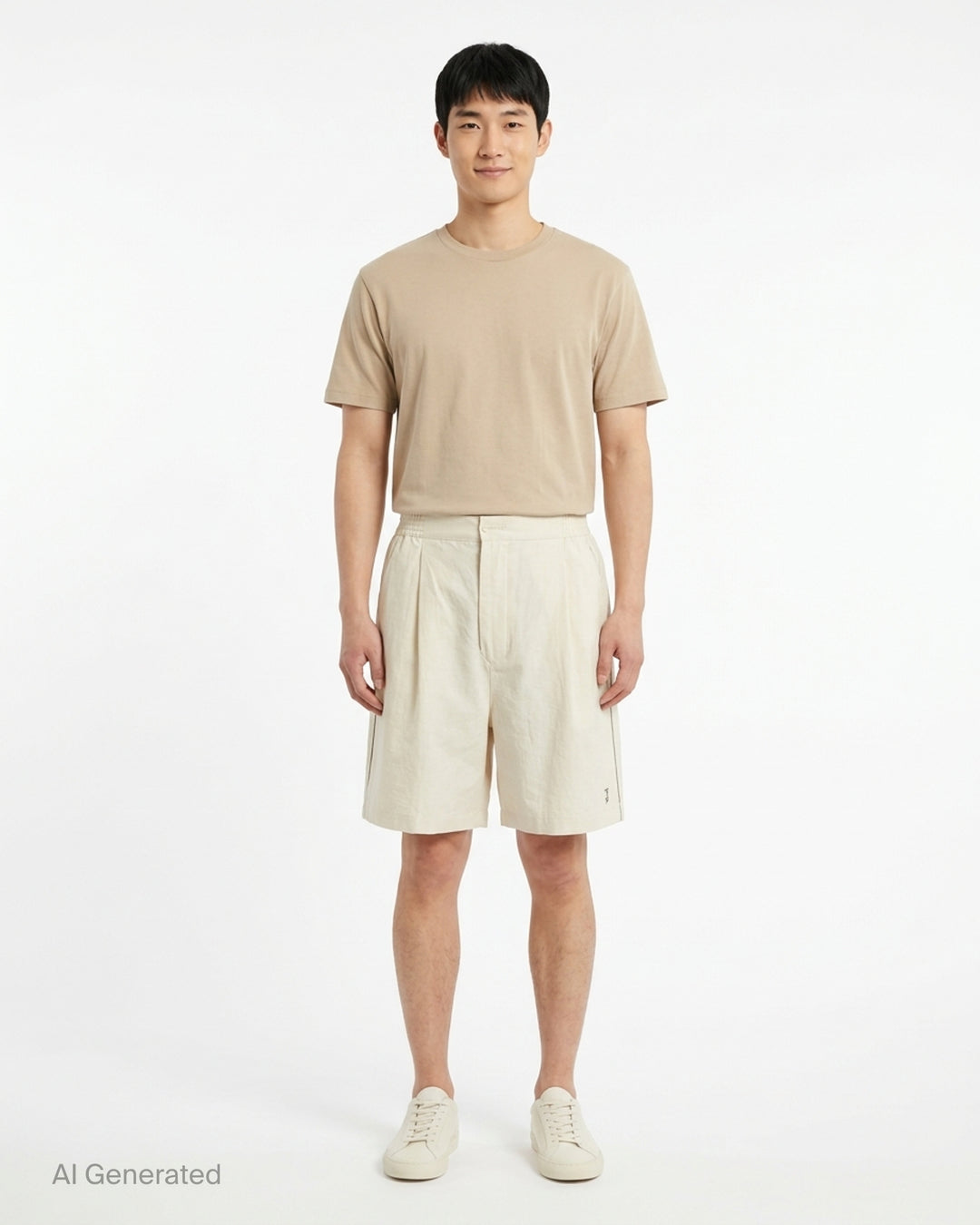 Jacquemus Le Short Pyjama cream pleated shorts with elasticated waistband, button closure and side piping, shown from the front - front
