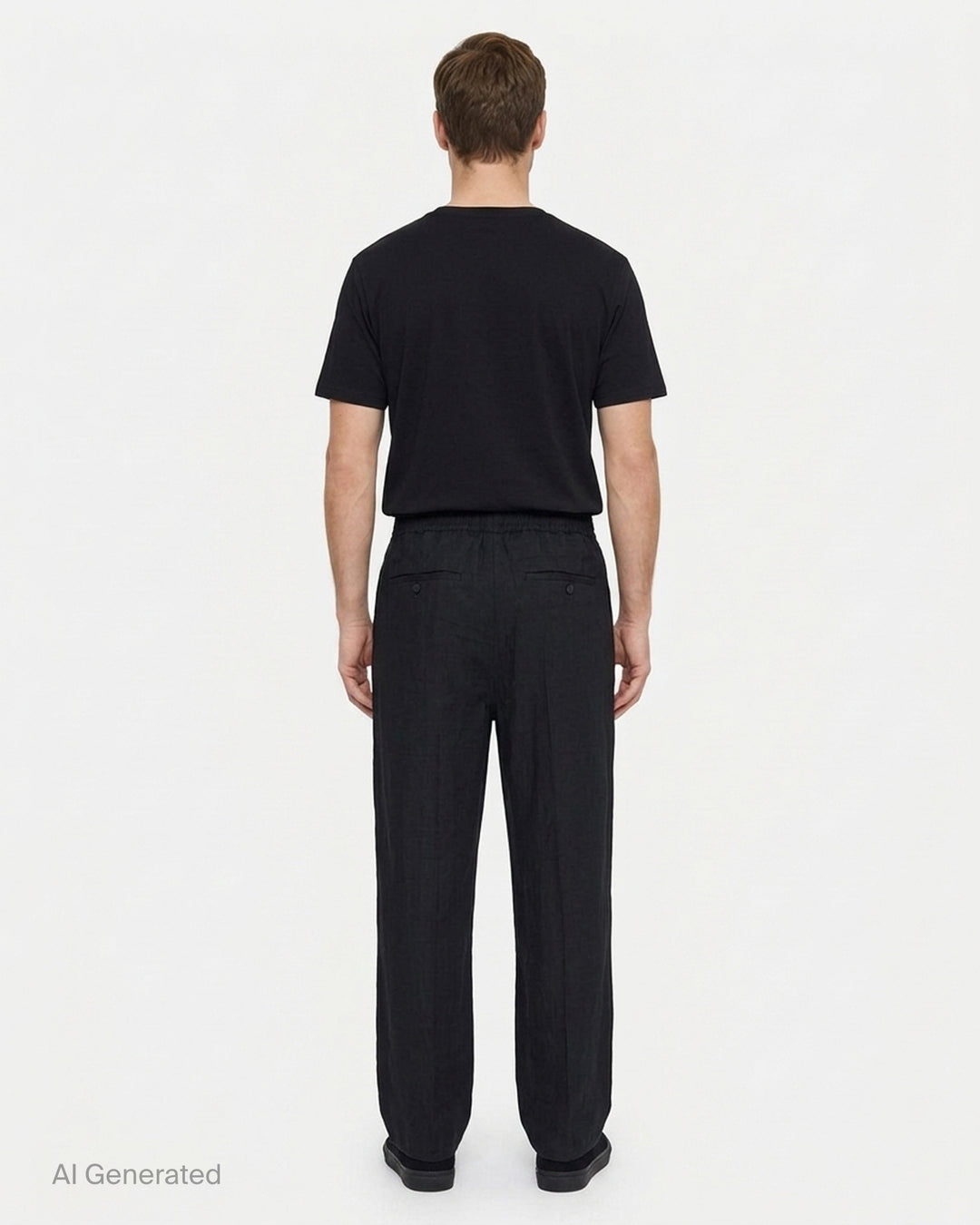 Jacquemus Le Pantalon Miami black wide-leg trousers with smocked elasticated waistband and pressed centre crease, front view - back