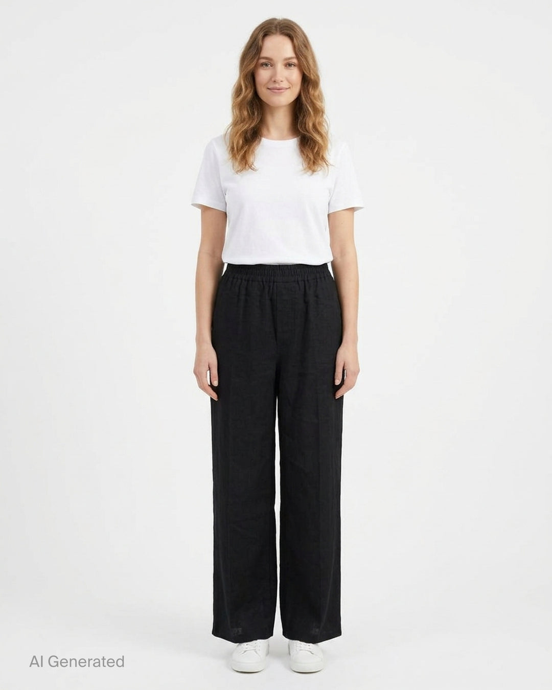Jacquemus Miami black wide-leg trousers with a smocked elasticated waistband, shown from the front - front