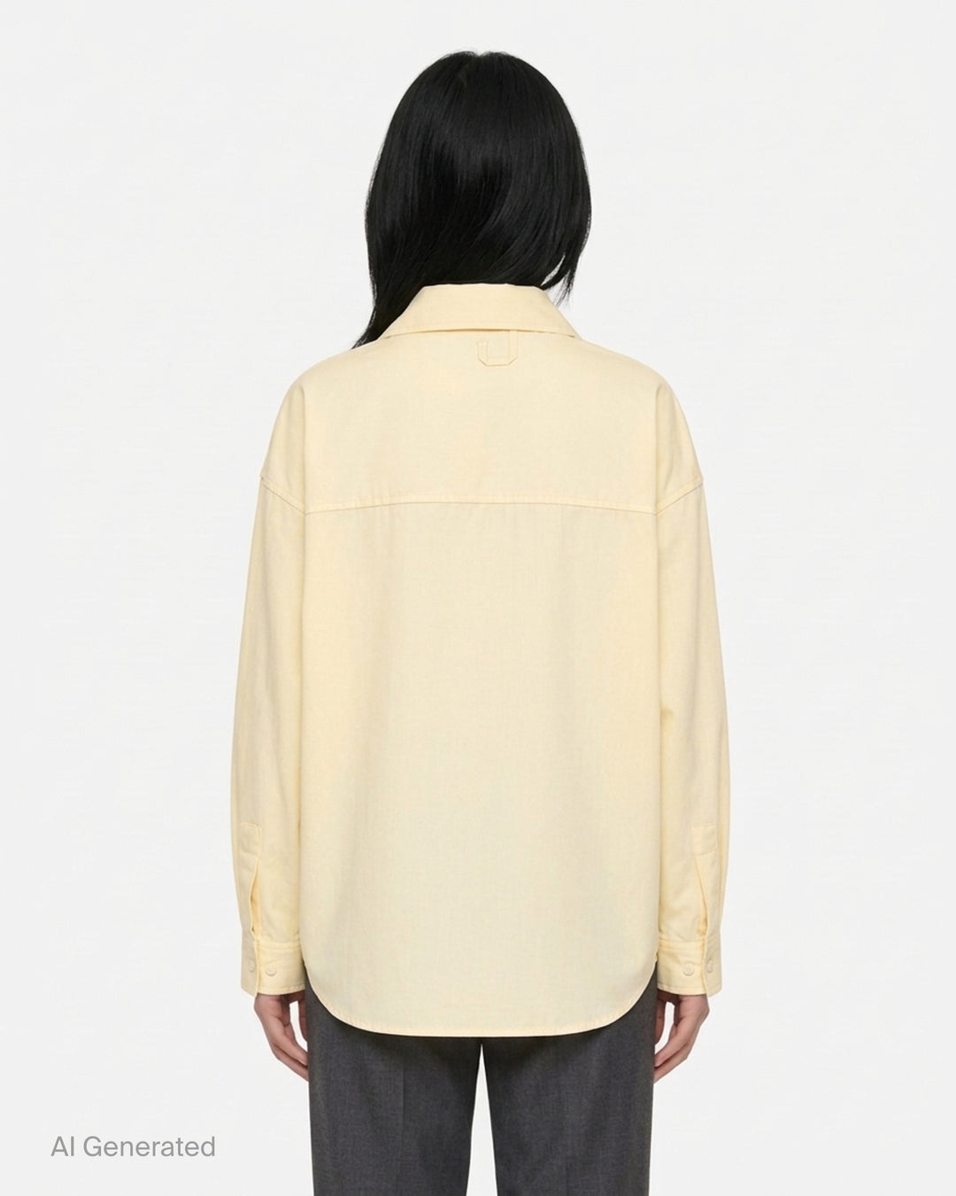 Jacquemus oversized pale yellow button-down shirt with chest patch pocket and pink script logo embroidery at the hem - back
