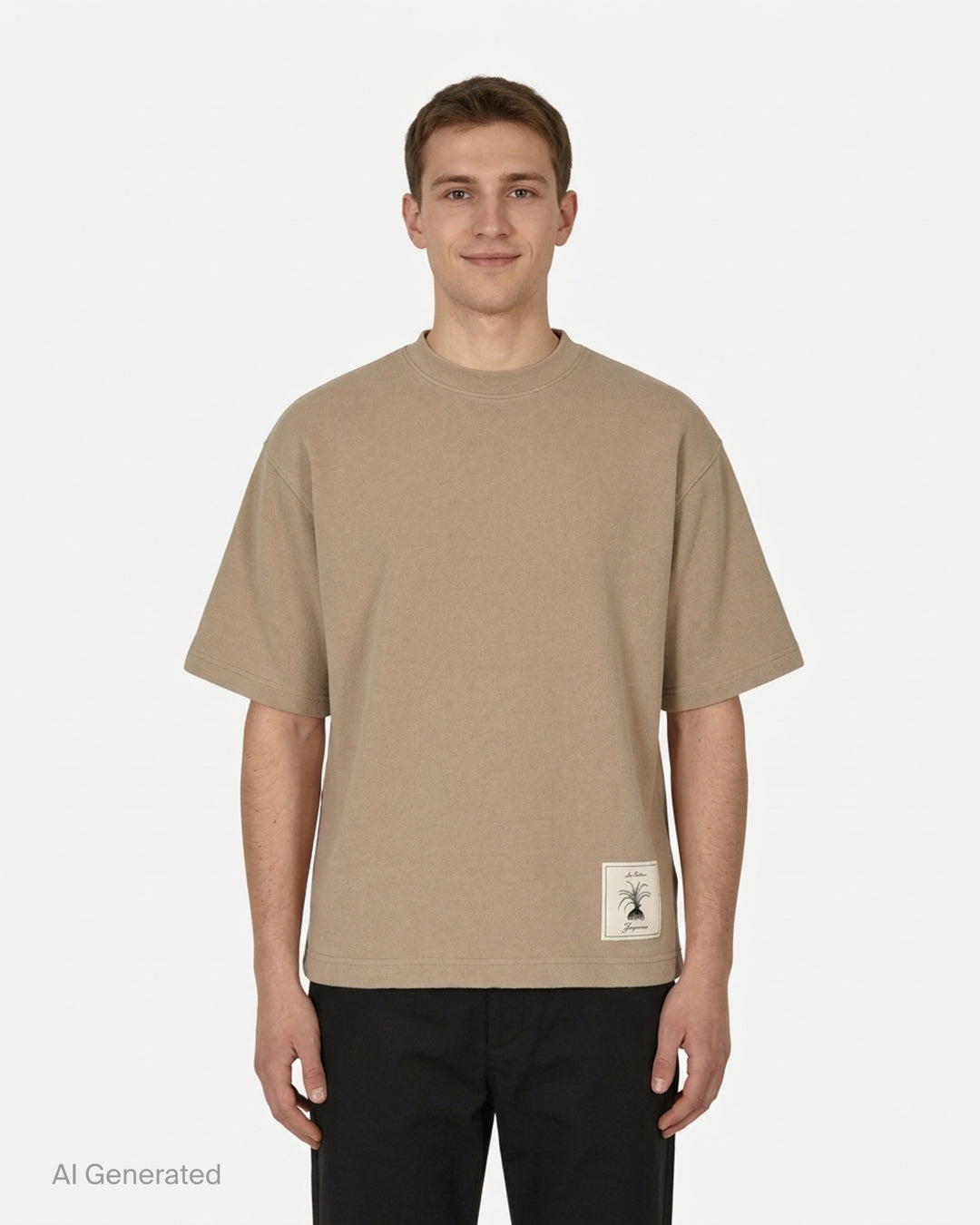Jacquemus Le T-shirt Torneo short sleeve tee in taupe with a woven botanical label at the hem - front