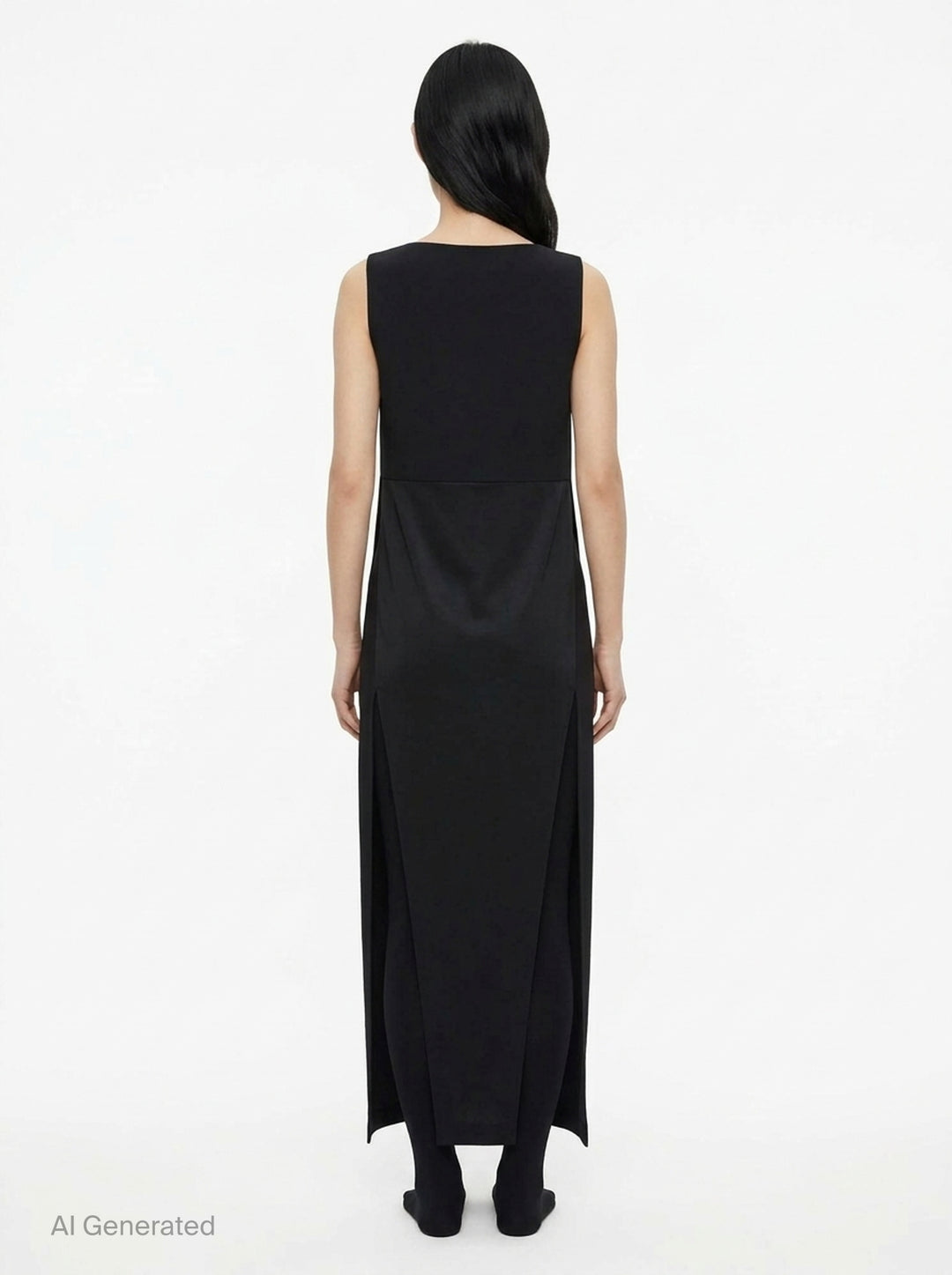 Jil Sander black strapless top with structured bodice, column silhouette, and double split hem detail, shown front-facing on white background - back