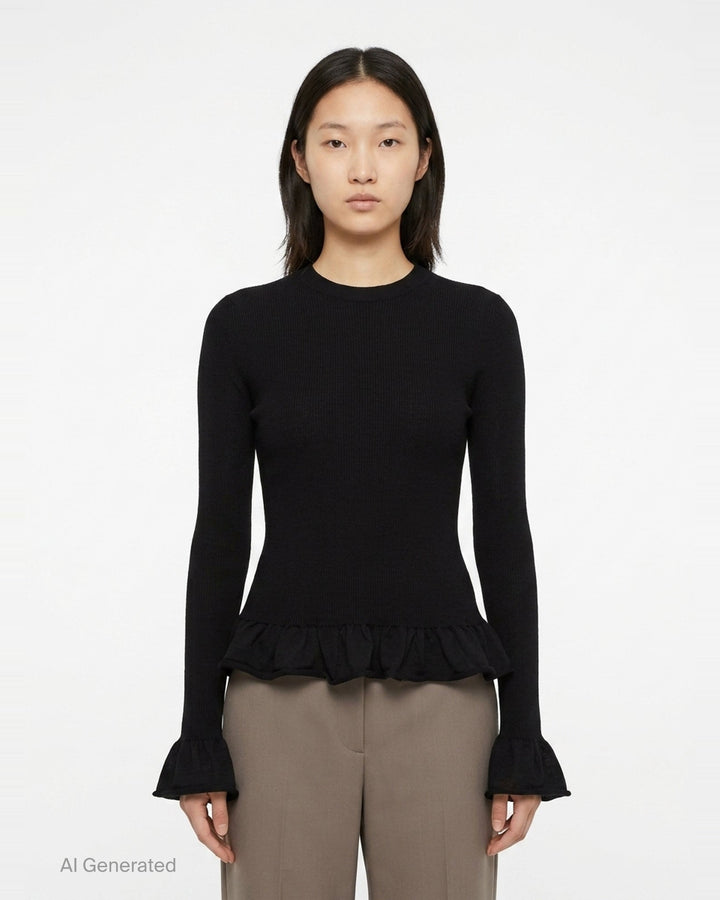 Long Sleeve Fine Wool Frill Jumper | Jil Sander | Club21 - front