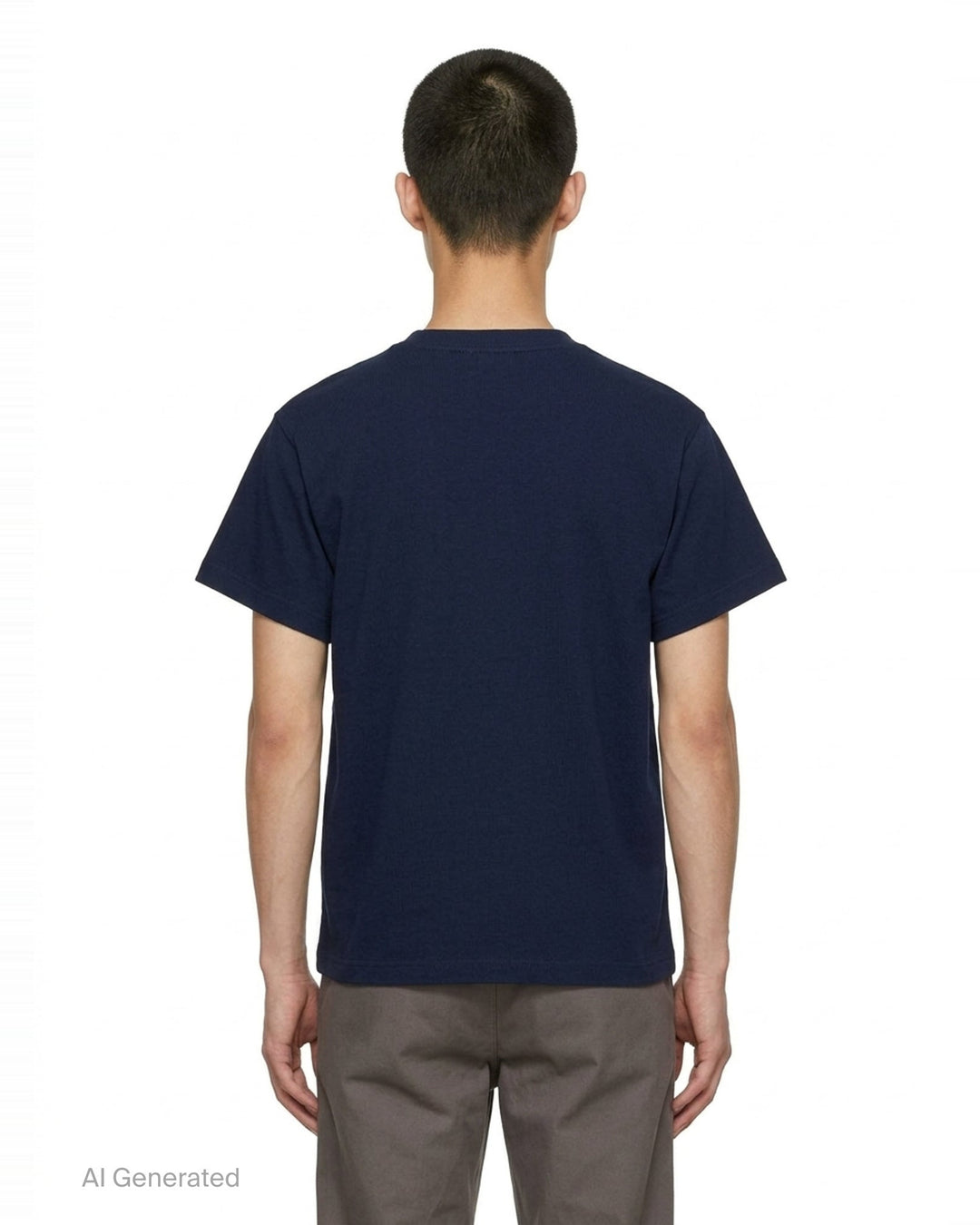 Jil Sander heather grey cotton-cashmere short sleeve crew neck t-shirt with a small navy dot embroidery on the chest and a woven brand label at the back neck - back