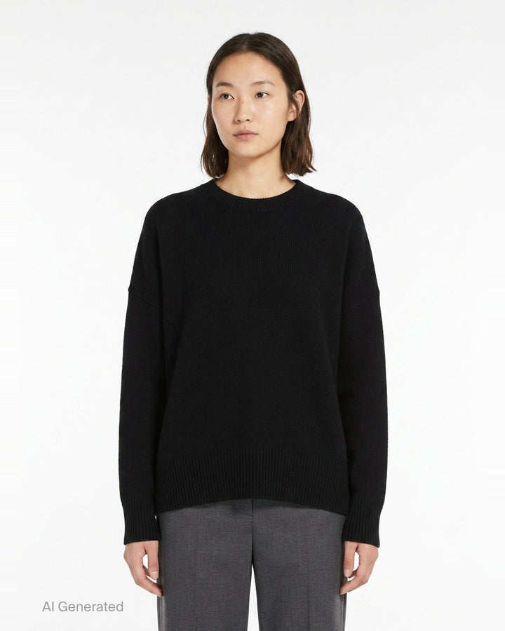 Superfine Open Crewneck Long Sleeve Sweater | Jil Sander | Club21 - front