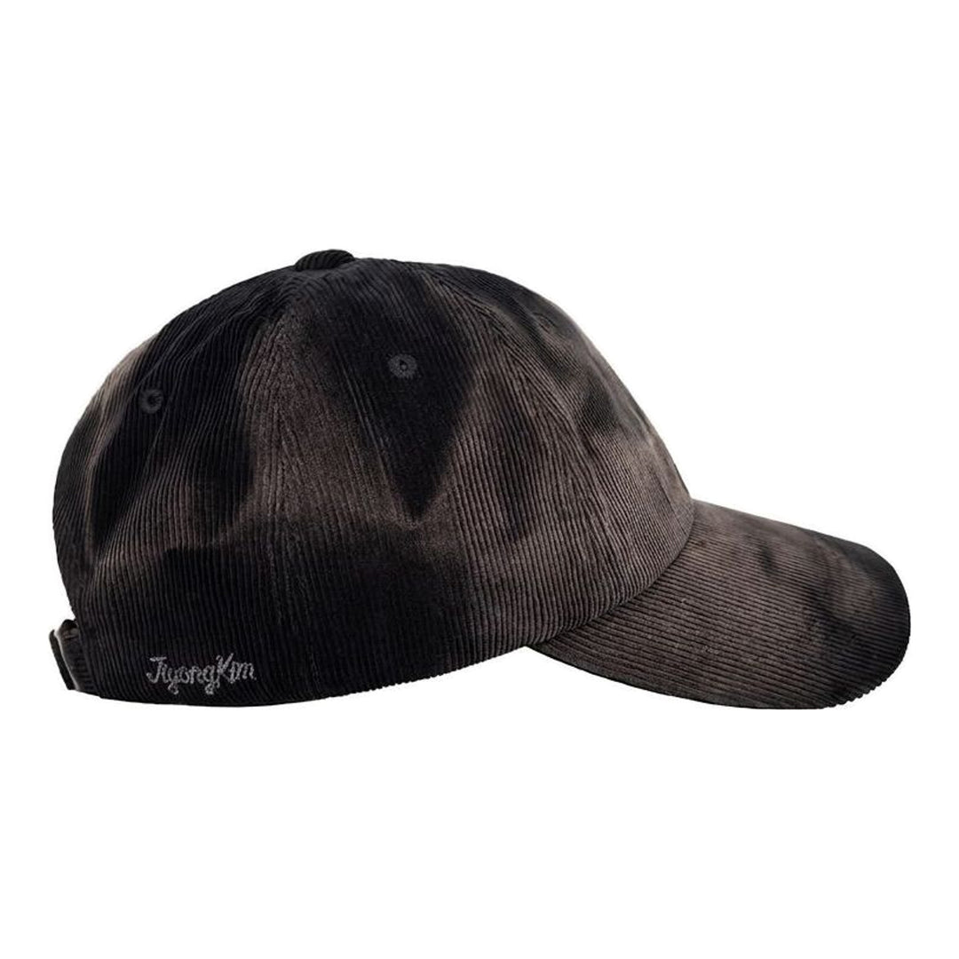 Jiyong Kim sun-bleached corduroy ball cap in faded dark brown and black, front view - packshot