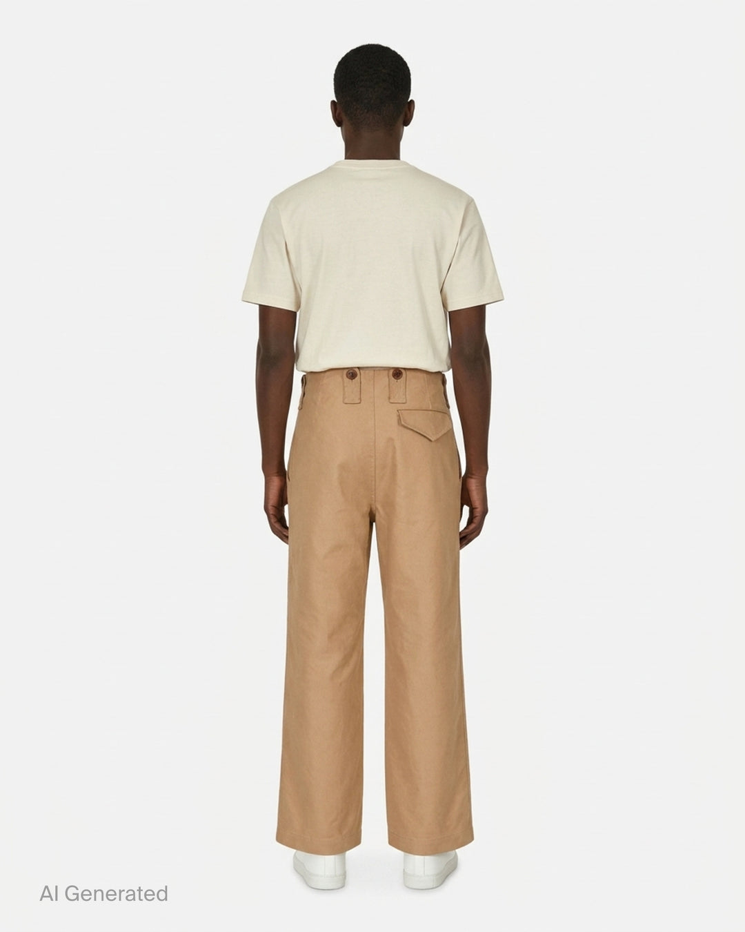 Junya Watanabe camel cropped wide-leg trousers with button tab waistband detail, shown from the front - back