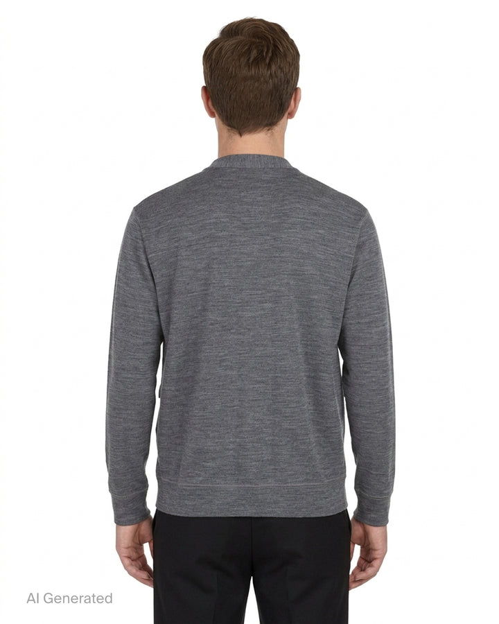Junya Watanabe MAN grey marl button-up cardigan with V-neck and two textured faux fur flap pockets - back