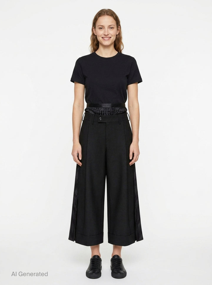 Pleated Wide-Leg Cropped Trousers | Junya Watanabe | Club21 - front