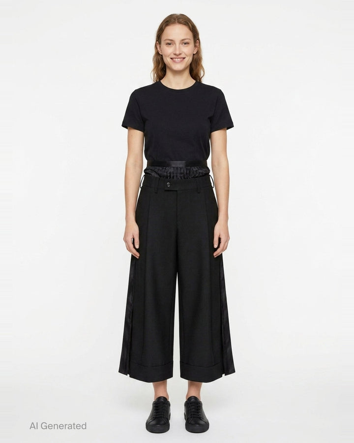 Pleated Wide-Leg Cropped Trousers | Junya Watanabe | Club21 - front