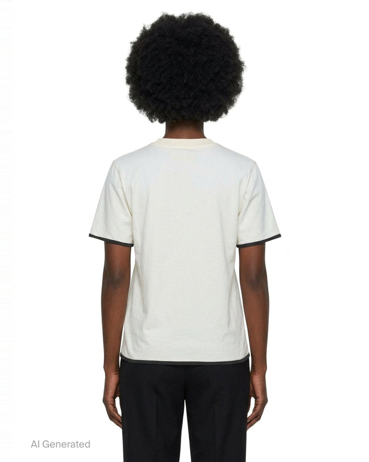 JW Anderson navy short sleeve t-shirt with red cursive 'in the shade' chest embroidery and contrast red sleeve and hem trim detailing - back