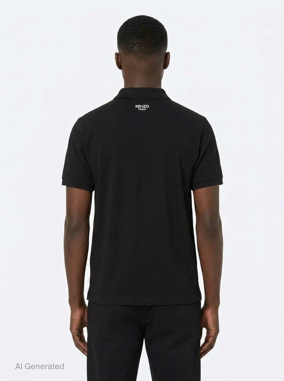 Kenzo black piqué cotton polo shirt with embroidered Boke flower crest and three-button placket - back