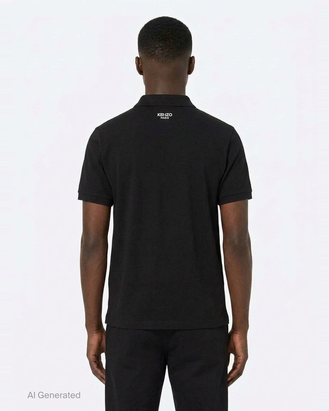 Kenzo black piqué cotton polo shirt with embroidered Boke flower crest and three-button placket - back