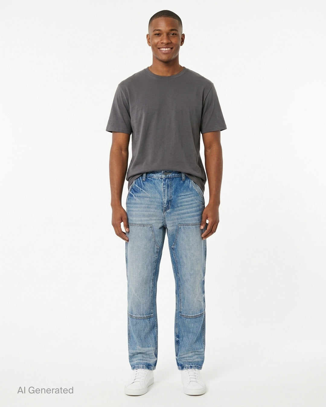 Eye Badge Washed Double Knee Jeans | KidSuper Studios | Club21 - front