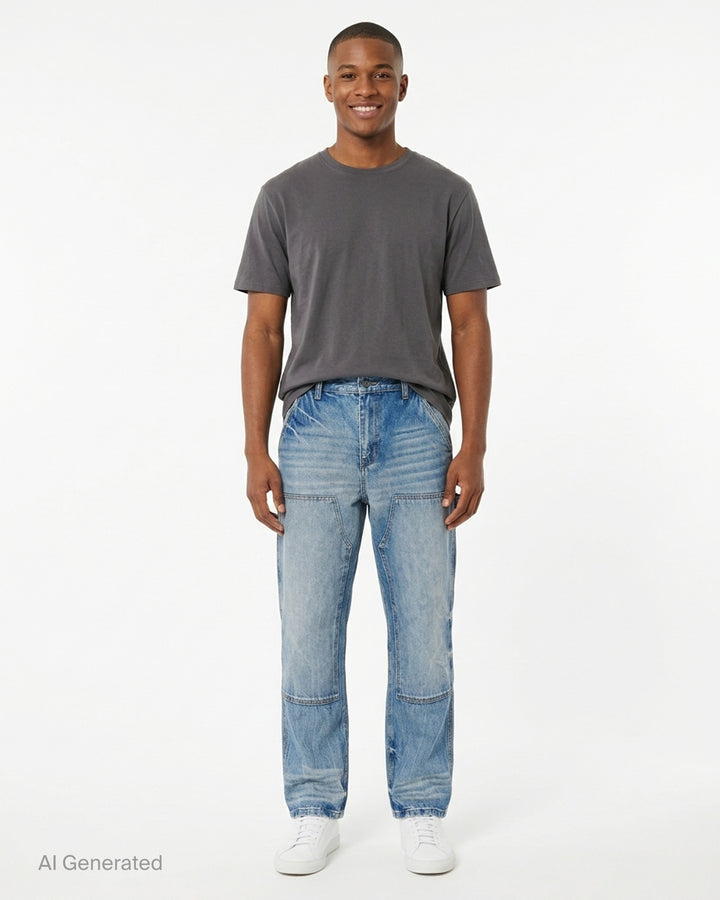 Eye Badge Washed Double Knee Jeans | KidSuper Studios | Club21 - front