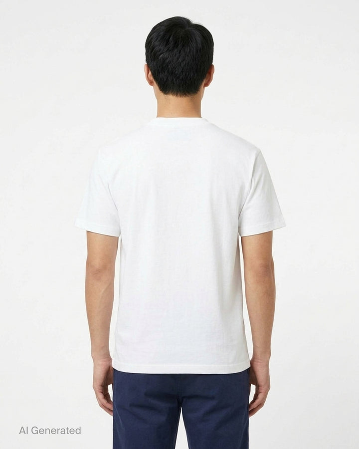 White KidSuper Studios short sleeve tee with a distressed red apple graphic, blue New York skyline, running figures and New York script lettering - back