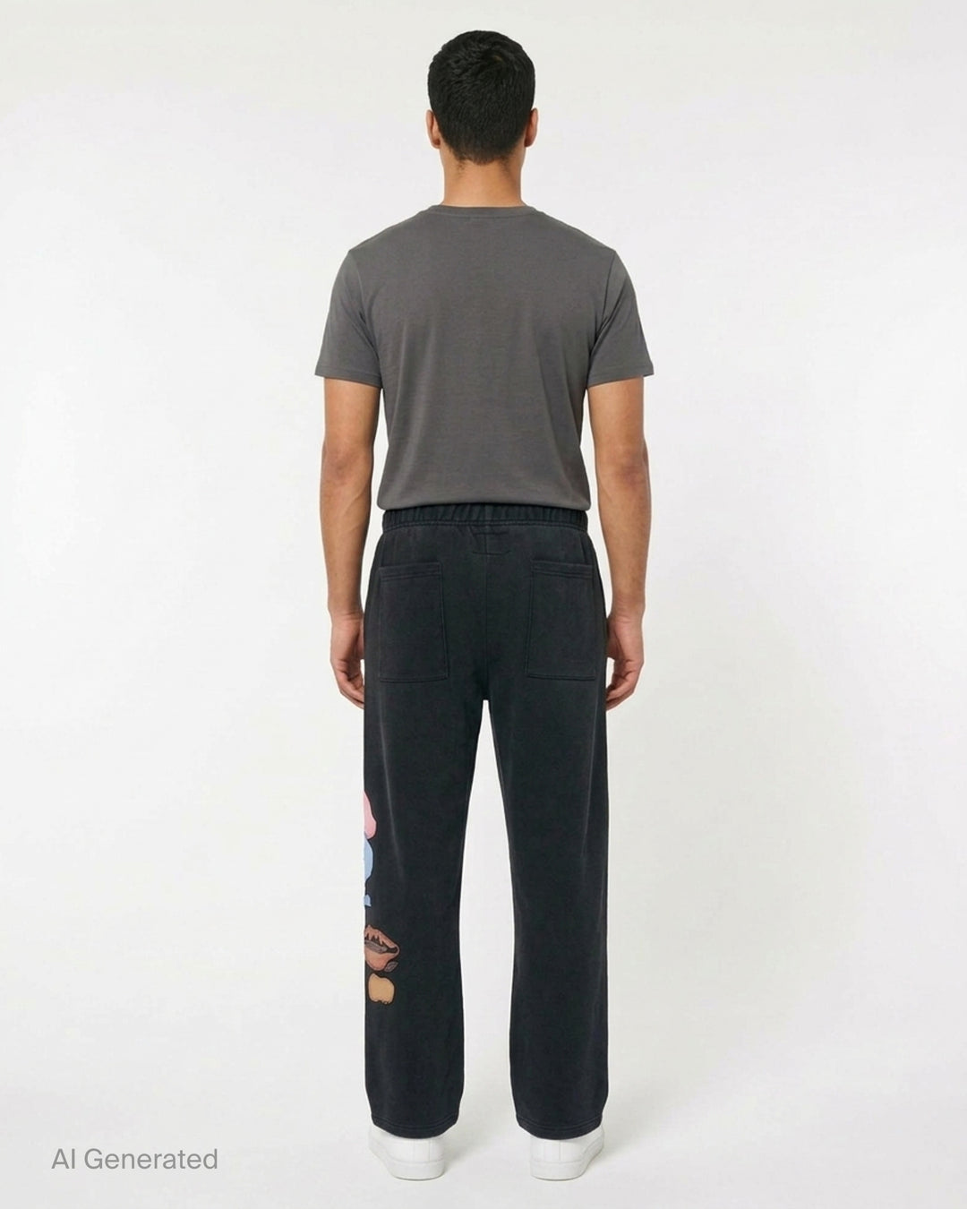 KidSuper Studios Side Eye Face washed black sweatpants with colourful patchwork appliqué face and drawstring waist - back