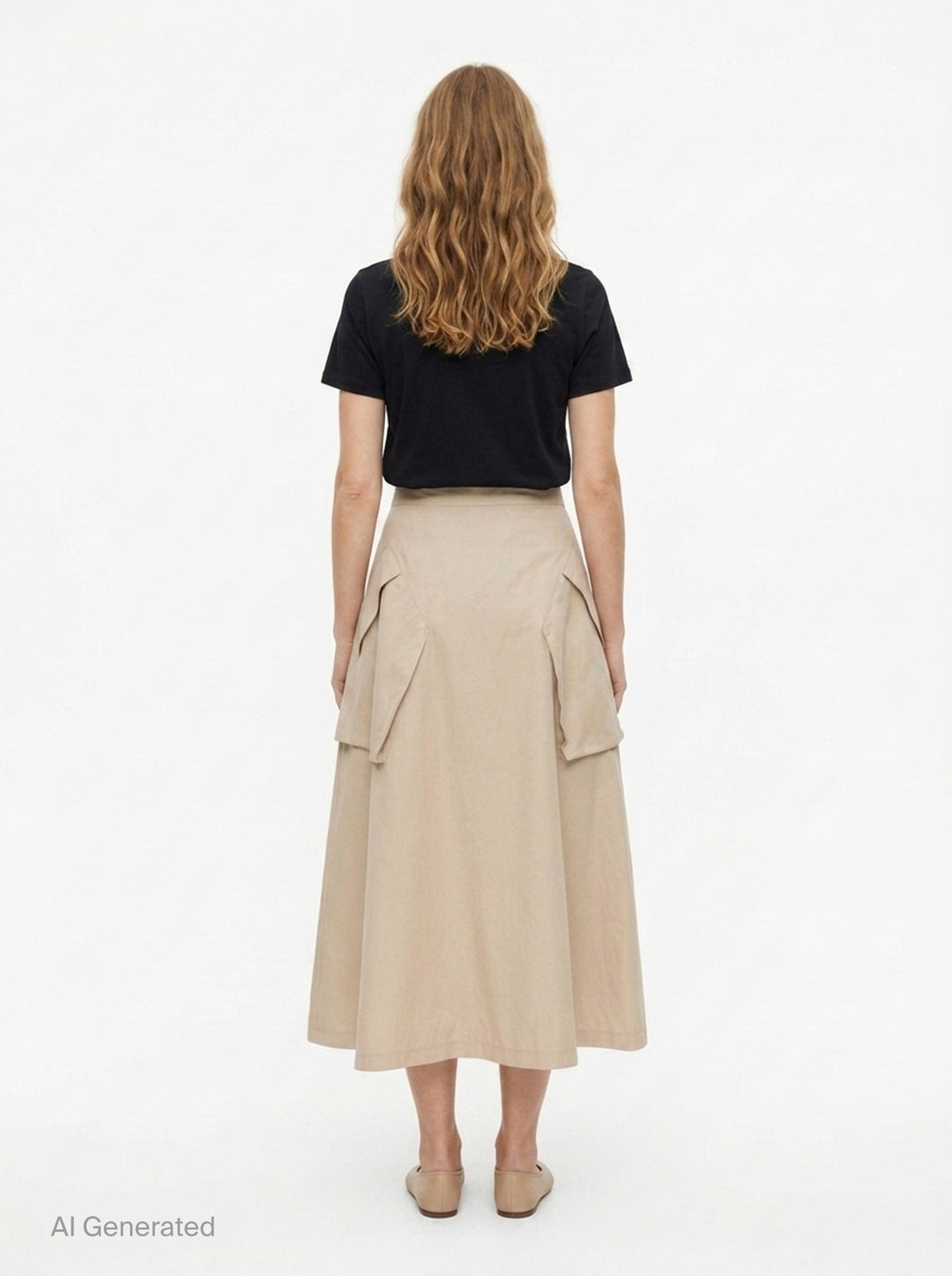 Beige A-Line Midi Skirt | Kumann YHJ | Club21 - back