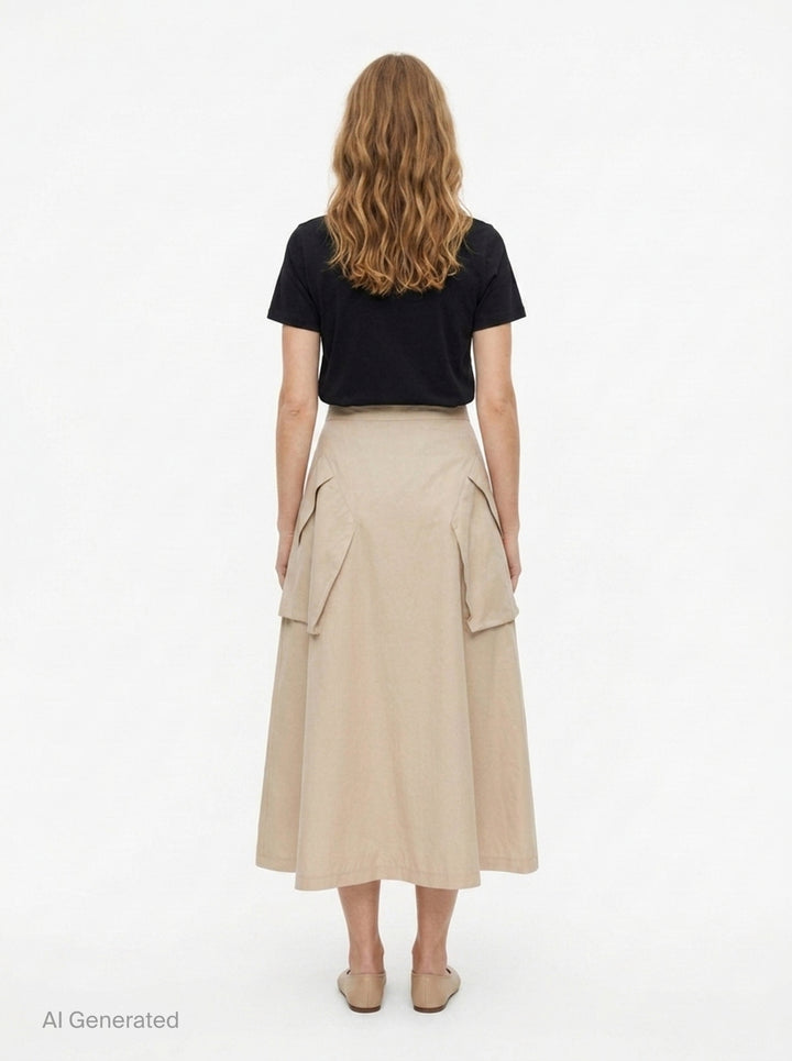Beige A-Line Midi Skirt | Kumann YHJ | Club21 - back