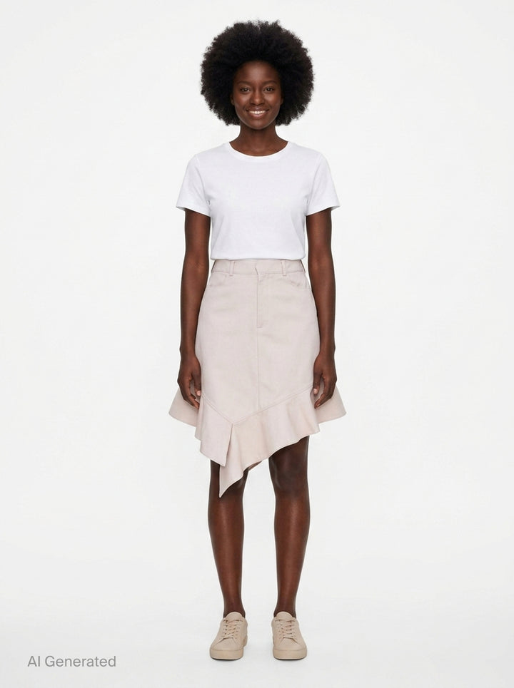 Light Beige Asymmetric Flared Skirt | Kumann YHJ | Club21 - front