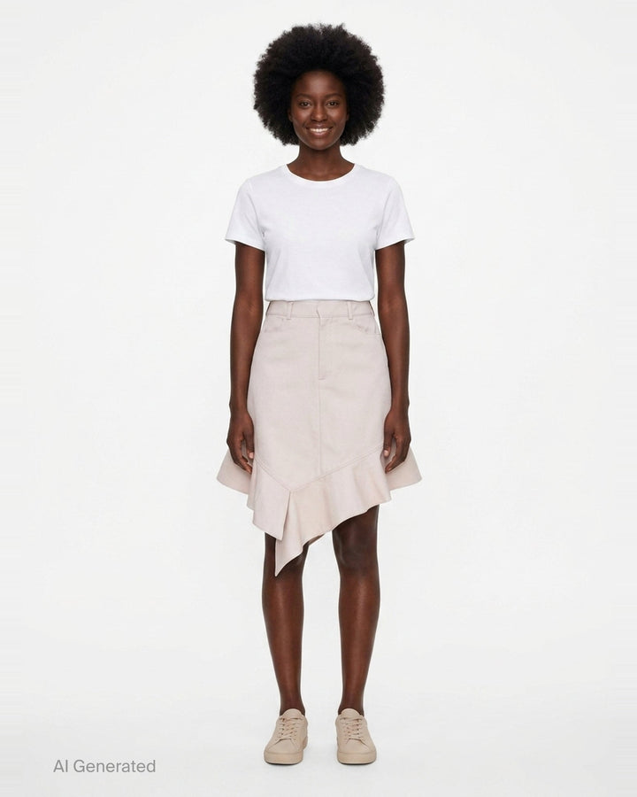 Light Beige Asymmetric Flared Skirt | Kumann YHJ | Club21 - front