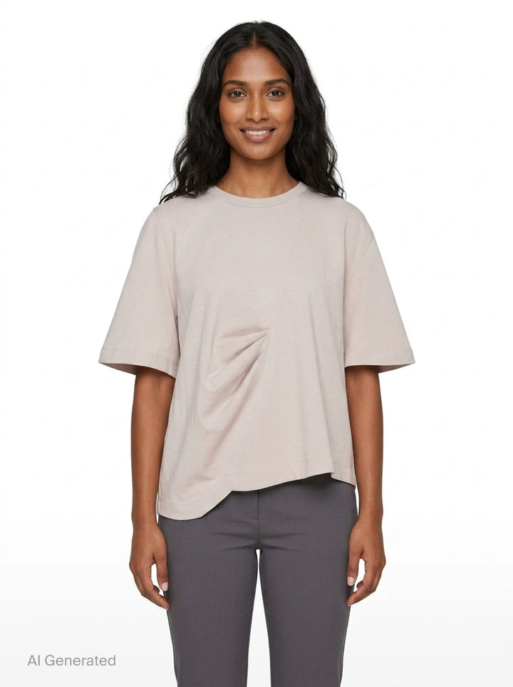 Light Beige Gathered Jersey Tee | Kumann YHJ | Club21 - front