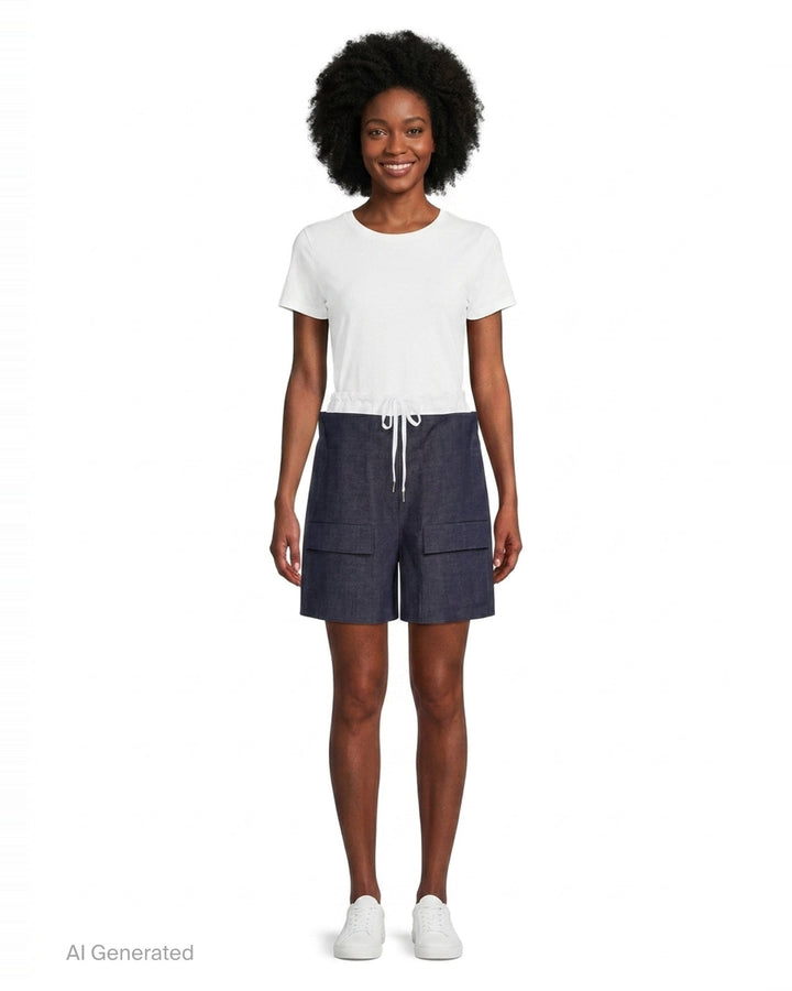 Navy Drawstring Waist Shorts | Kumann YHJ | Club21 - front