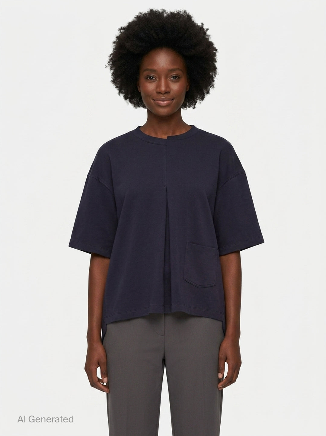 Navy Jersey Single Pocket Tee | Kumann YHJ | Club21 - front