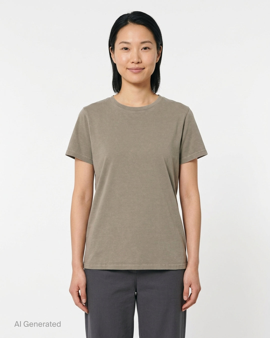 Lauren Manoogian Bias Baby Tee, a short sleeve crewneck t-shirt in a washed brown jersey, shown flat from the front - front
